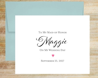 Personalized Maid of Honor Wedding Card, Bridal Party Thank You, A2 Folded Card (Blank Envelope)
