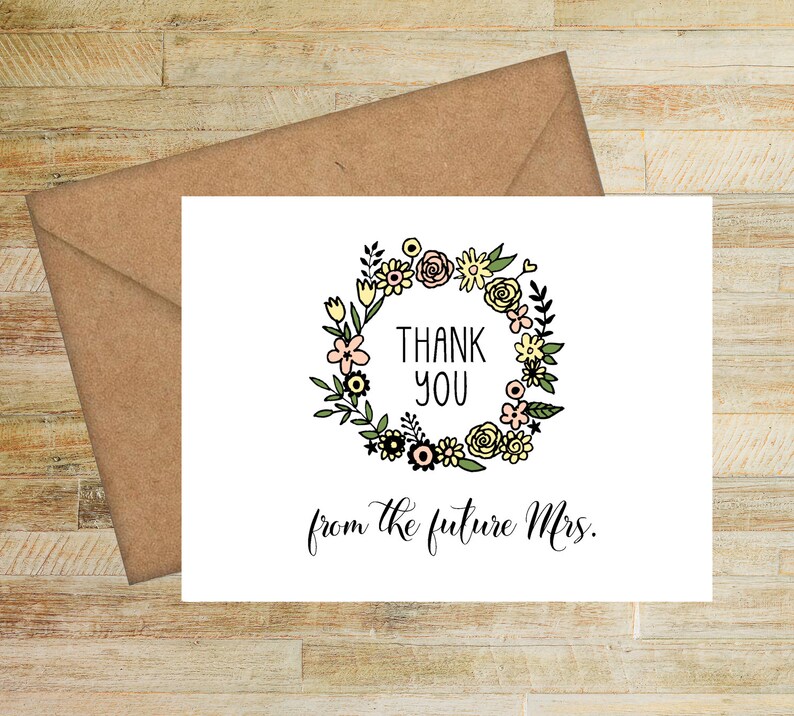 PRINTED Set of 10 Floral Bridal Shower Thank You Cards Future Mrs
