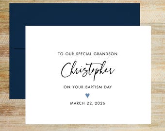To Our Special Grandson On Your Baptism Day, Card from Grandparent, Personalized with Name and Date, PRINTED A2 Folded Card, Blank Envelope