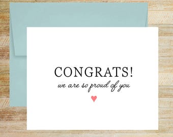 Congrats We Are So Proud of You Pink Heart Greeting Card, Graduation Gift, New Job, Life Event, PRINTED A2 Folded Card and Envelope