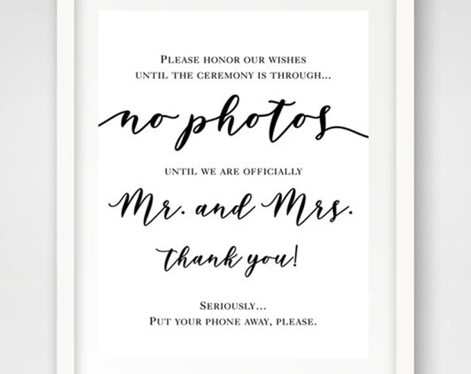 No Photos Mr. & Mrs. Wedding Sign | 16 x 20 | Wedding Ceremony Sign | INSTANT DOWNLOAD