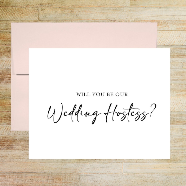 Will You Be Our Wedding Hostess Card, Elegant Wedding Hostess Proposal, Bridal Party Ask Card, PRINTED A2 Folded Card with Envelope