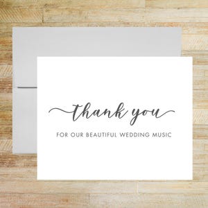 Wedding Musician Thank You Card, Thank You For Our Beautiful Wedding Music, Vendor Tip Card, PRINTED A2 Folded Card with Blank Envelope Antique Lt. Gray