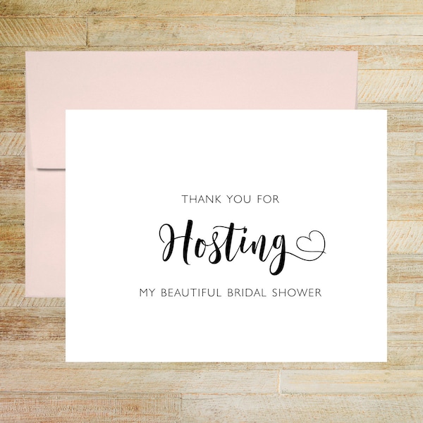 Thank You For Hosting My Beautiful Bridal Shower Card, Wedding Shower Stationery, Card for Hostess, PRINTED A2 Folded Card with Envelope