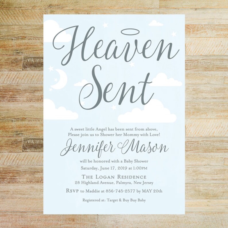 Heaven Sent Sky and Silver Baby Shower Invitations Books for - Etsy