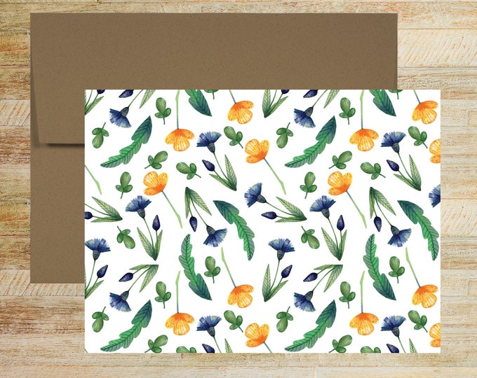 Floral Watercolor Note Cards | Set of 4 | Unique Stationery Gifts | Patterned Flowers Note Cards | PRINTED