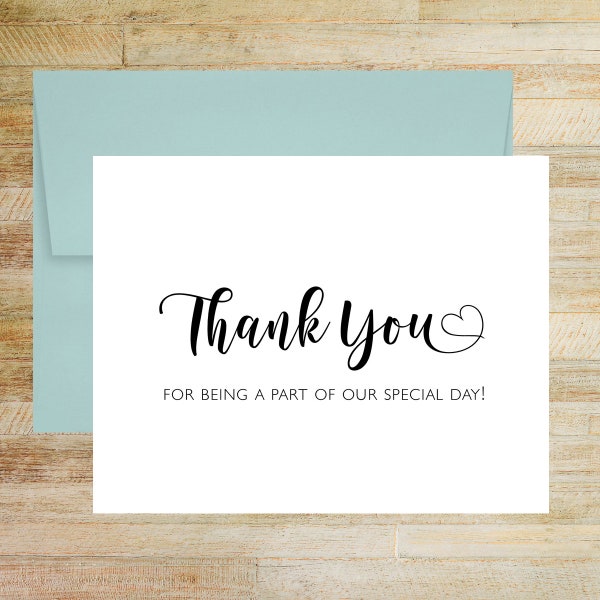 Thank You For Being a Part of Our Special Day Post Wedding Stationery, Set of 10, PRINTED A2 Folded Cards with Envelopes
