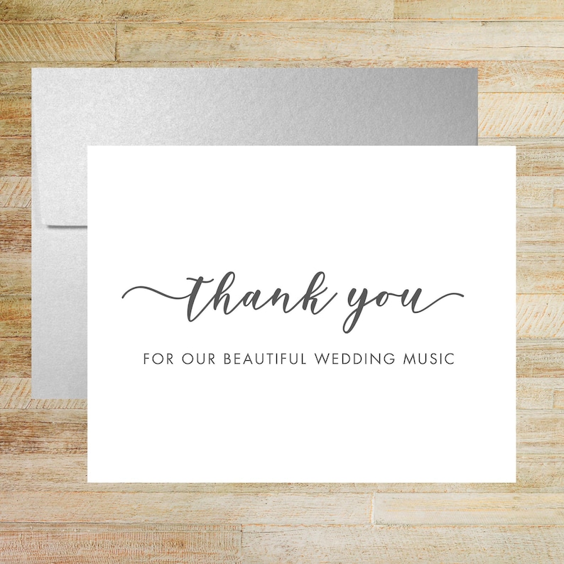Wedding Musician Thank You Card, Thank You For Our Beautiful Wedding Music, Vendor Tip Card, PRINTED A2 Folded Card with Blank Envelope Silver Shimmer