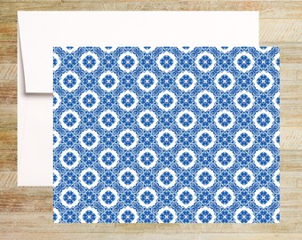 Blue Venetian Tile Note Cards - Set of 4 - Pattern Stationery 001 - PRINTED