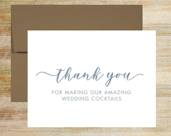 Wedding Bartender Thank You Card, Thank You For Making Our Amazing Reception Cocktails, Elegant Wedding Vendor Tip Card, PRINTED