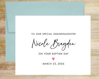 To Our Special Granddaughter On Your Baptism Day, Card from Grandparents, Personalized with Name and Date, A2 Folded Card, Blank Envelope