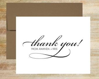 Personalized Wedding Thank You Cards - Set of 10 - Classic Calligraphy Post Wedding Stationery - PRINTED