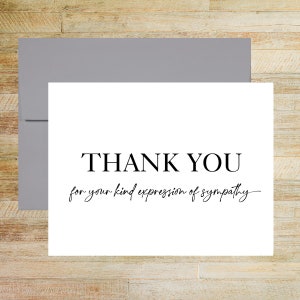 Thank You For Your Kind Expression of Sympathy Note Cards, Set of 10 Cards, Post Funeral Stationery, A2 Folded Cards with Blank Envelopes