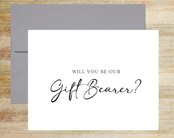 Will You Be Our Gift Bearer Card, Elegant Wedding Party Proposal Card, PRINTED