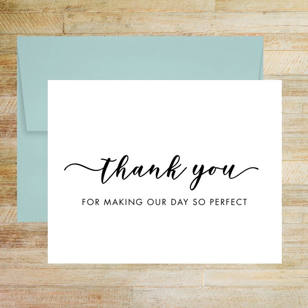 Thank You for Making Our Day So Perfect Wedding Card, Elegant Wedding Keepsake Card, PRINTED A2 Folded Card with Envelope