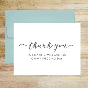 Wedding Day Hair Stylist Thank You Card, Makeup Artist Note Card, Wedding Vendor Tip Card, PRINTED A2 Folded Card with Blank Envelope