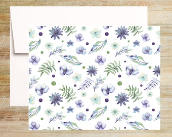 Purple Peonies Note Cards - Set of 4 - Floral Pattern Stationery - PRINTED