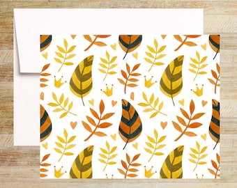 Hygge Flowers & Leaves Note Cards - Set of 4 - Floral Pattern Stationery - PRINTED