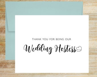 Thank You for Being Our Wedding Hostess Card, Elegant Wedding Day Keepsake, PRINTED A2 Folded Card with Envelope