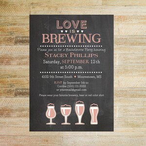 Love is Brewing Bridal Shower Invitations, Set of 10 PRINTED A7 Flat Cards with Envelopes, Pub Shower Invites image 3