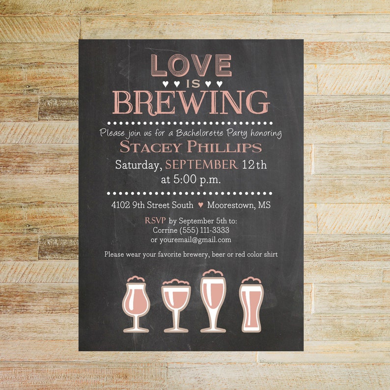 Love is Brewing Bridal Shower Invitations, Set of 10 PRINTED A7 Flat Cards with Envelopes, Pub Shower Invites image 3