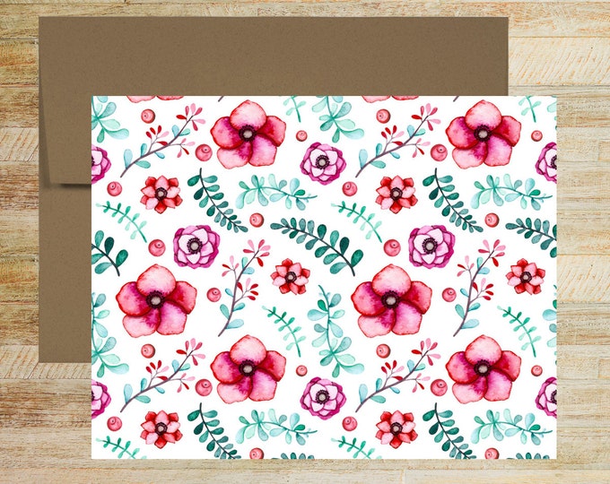 Winter Floral Watercolor Note Cards | Set of 4 | Unique Stationery Gifts | PRINTED