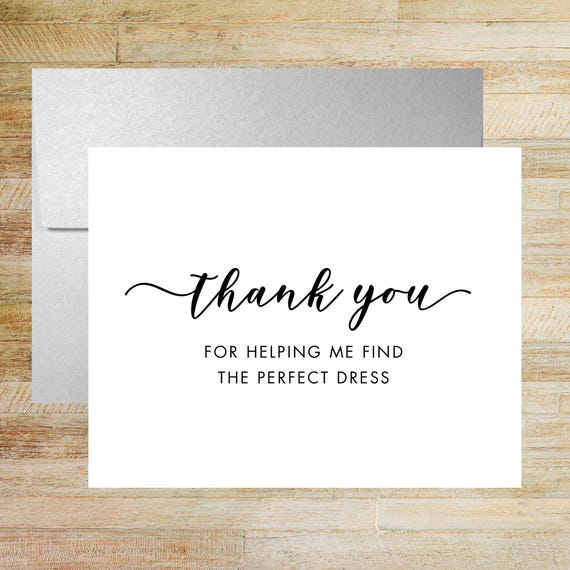 Bridal Dress Shop Thank You Card, Thank You for Helping Me Find the Perfect Dress, Wedding Vendor Card, A2 Folded Card With Blank Envelope - Etsy Bridal Dress Shop Thank You Card, Thank You for Helping Me Find the Perfect Dress, Wedding Vendor Card, A2 Folded Card With Blank Envelope - Etsy