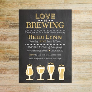 Love is Brewing Bridal Shower Invitations, Set of 10 PRINTED A7 Flat Cards with Envelopes, Pub Shower Invites image 1