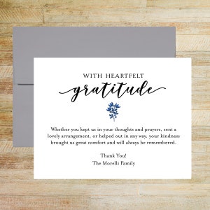 With Heartfelt Gratitude Sympathy Thank You Cards, Set of 25 Cards, Personalized Bereavement Stationery, PRINTED A2 Flat Cards and Envelopes