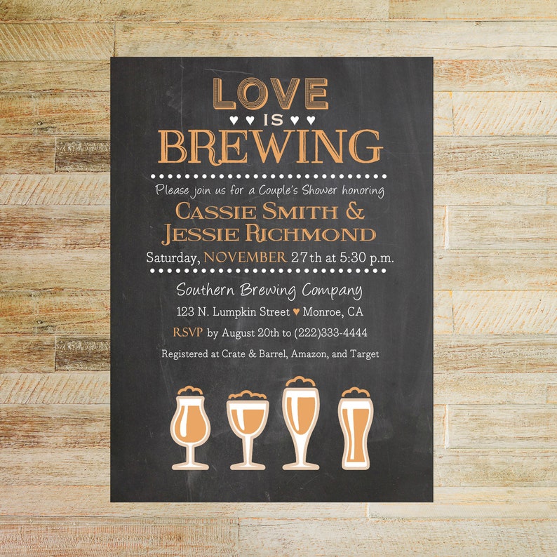 Love is Brewing Bridal Shower Invitations, Set of 10 PRINTED A7 Flat Cards with Envelopes, Pub Shower Invites image 2