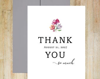 Personalized Post Wedding Thank You Stationery, Set of 10, Wedding Date Customized Note Cards, PRINTED A2 Folded Cards with Blank Envelopes