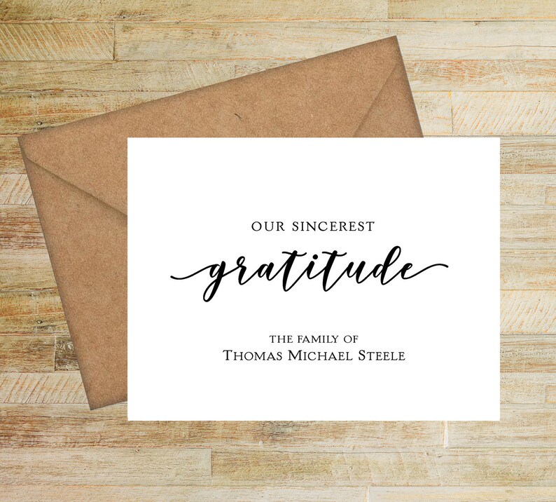 Our Sincerest Gratitude Sympathy Thank You Card Personalized Etsy