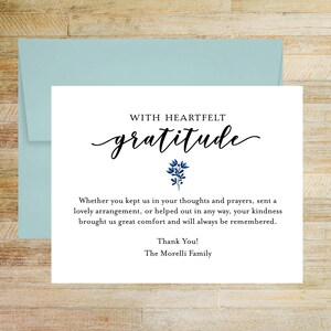 With Heartfelt Gratitude Personalized Bereavement Thank You Note Set of 25 A2 Flat Sympathy Cards for Funeral or Loss