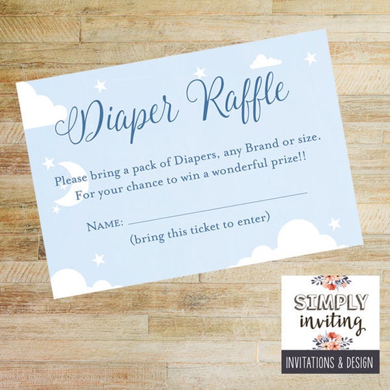 Diaper Raffle Ticket Instant Baby Boy Shower Moon And Stars Card Diy Printable Heaven Sent