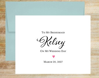 Personalized Bridesmaid Wedding Day Card, Bridal Party A2 Folded Thank You (Blank Envelope)
