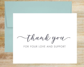 Thank You for Your Love and Support Wedding Card, Elegant Wedding Thank You Note, Wedding Stationery, PRINTED A2 Folded Card with Envelope