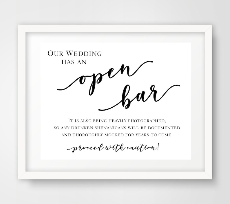 Open Bar Wedding Reception Sign Party Printables 8 x 10 INSTANT DOWNLOAD