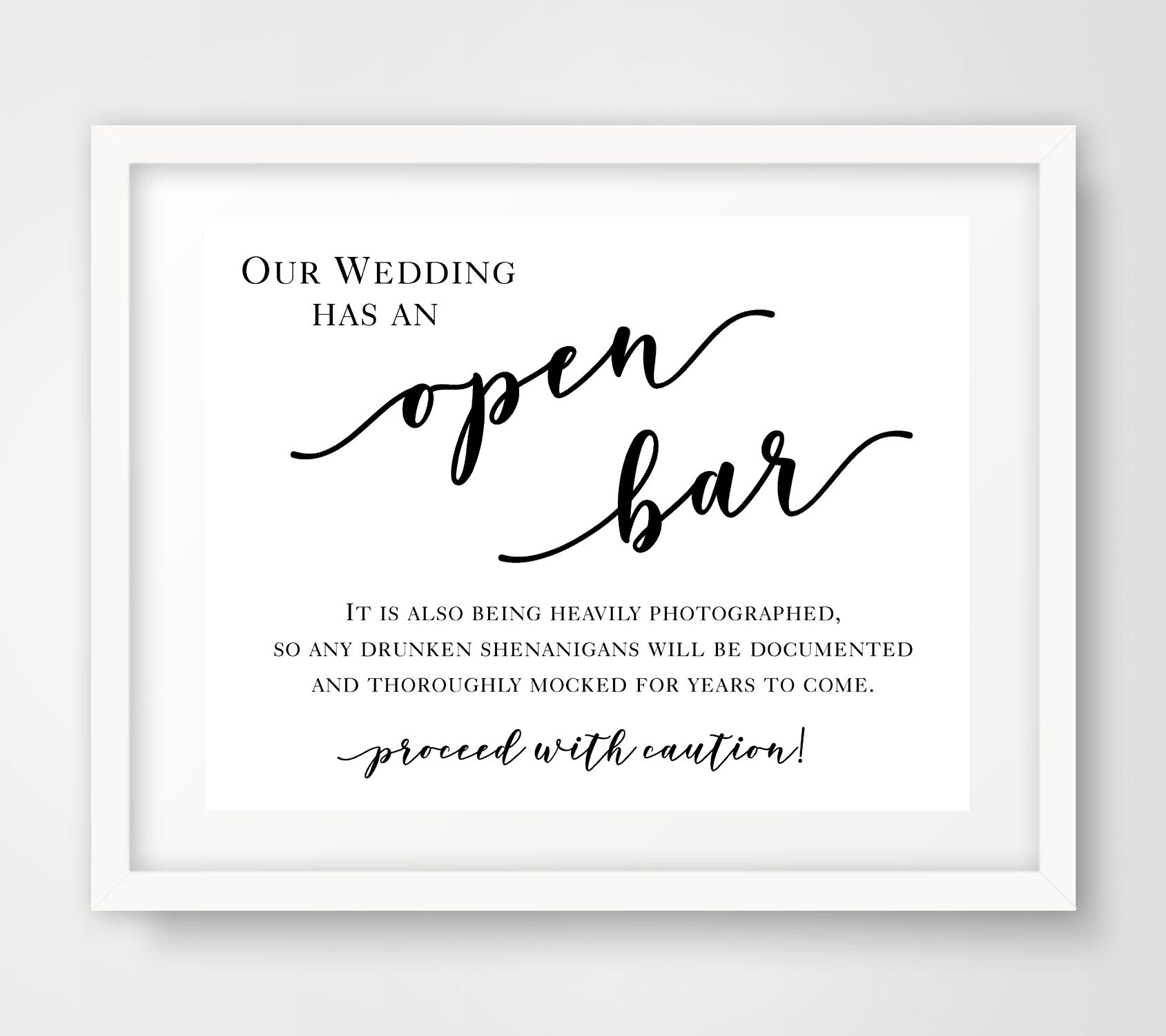 Open Bar Wedding Reception Sign 8 X 10 Elegant Printable - Etsy