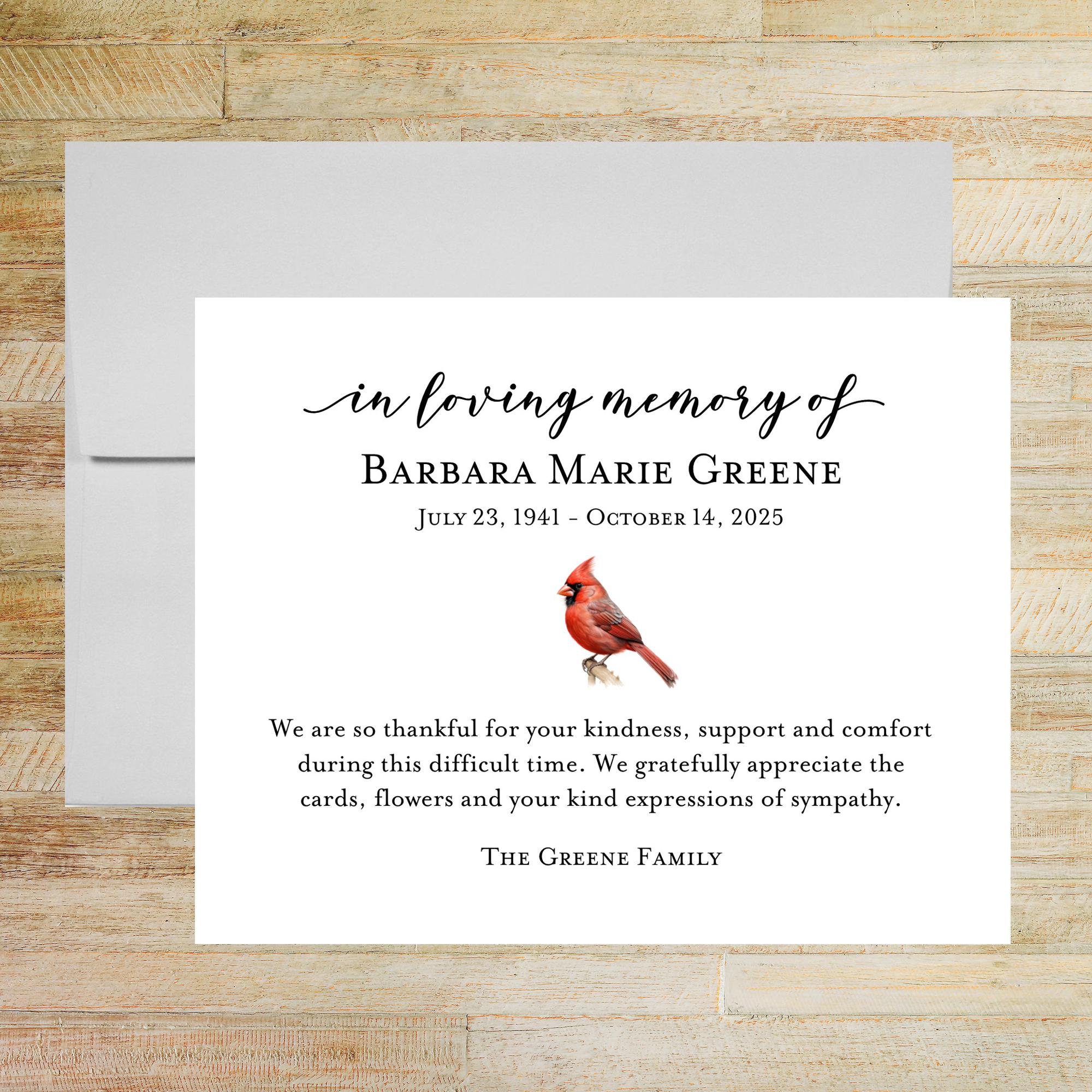 Personalized Sympathy Thank You Cards in Loving Memory Red