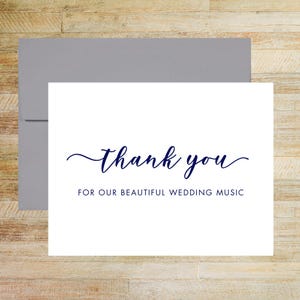 Wedding Musician Thank You Card, Thank You For Our Beautiful Wedding Music, Vendor Tip Card, PRINTED A2 Folded Card with Blank Envelope Pewter Gray