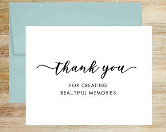 Thank You For Creating Beautiful Memories Wedding Photographer Thank You Card, Videographer, Elegant Vendor Card, PRINTED A2 Folded Card