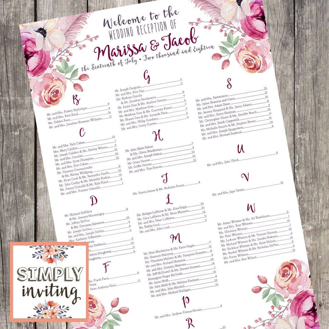 Seating Chart Sign For Wedding