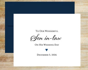 To Our Wonderful Son In Law on His Wedding Day Card, Personalized Wedding Keepsake, Card for Groom, PRINTED A2 Folded Card, Blank Envelope