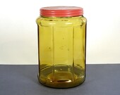 Antique Honey Amber glass TOBACCO jar with lid, smooth lip jar, 1910 39 s Tobacco Jar, Cigar Jar, old paneled tobacco jar