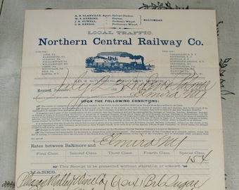 neat 1883 NORTHERN CENTRAL RAILWAY freight receipt, Steam Train, 6 Barrels Sugar, Baltimore Railroad, Pleasant Valley Wine freight invoice