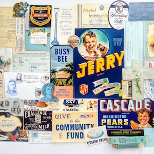 Vintage Blue Paper Ephemera, 40 pcs, Vintage Labels, Junk Journal Stash