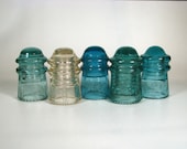 Collection of 5 dif cd 106 old insulators, GAYNER 90 insulator, Vertical DIAMOND insulator, No. 90 glass, HEMINGRAY Blue insulator, 1893