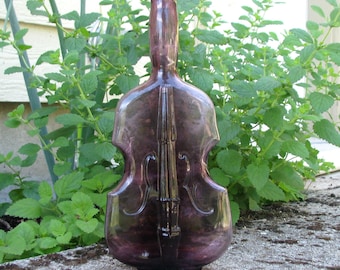 PLUM PURPLE vintage Clevenger Large Violin Bottle, 1930s- 1940s, Figural Bottle, South Jersey Glass
