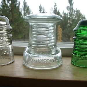 clear glass CD 175, Push Pin Insulator, unusual HEMINGRAY-25, HEMINGRAY Glass Company, door knob style, power line
