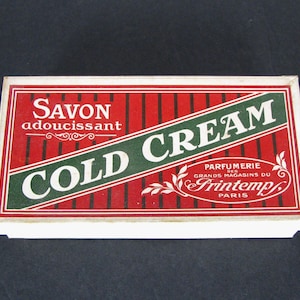 Vintage French Box, 1920s French Cosmetics Box, Savon COLD CREAM original box, adoucissant Paris, Vintage PARIS France soap box label